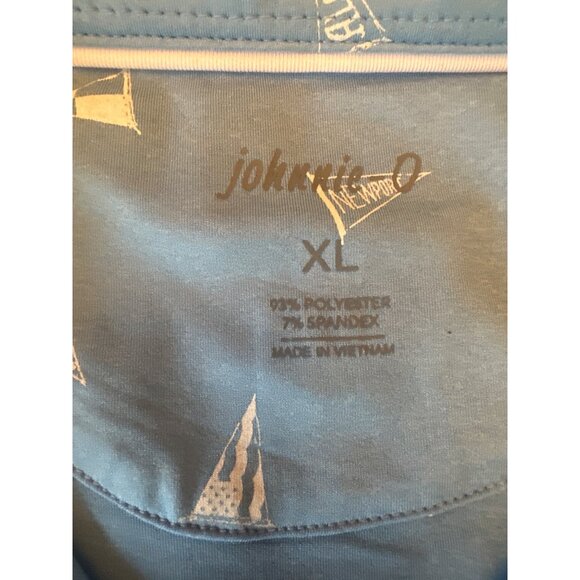 Johnnie-O Mens XL Blue Polo Shirt With White Nautical Flag Print - Picture 2 of 4